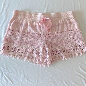 Lace pink shorts with drawstring